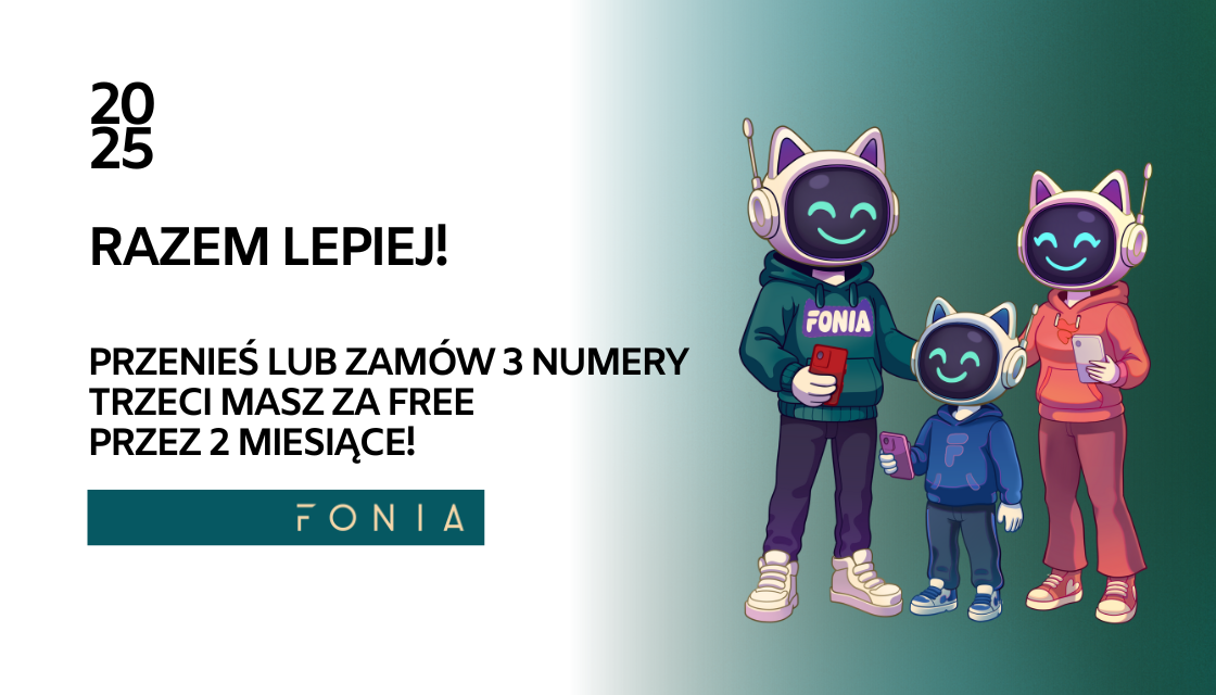 Jeśli szukasz okazji, która pozwoli Ci zaoszczędzić na kosztach telefonicznych, Fonia ma coś, co na pewno Cię zainteresuje! Nasza najnowsza promocja "2+1" jest doskonałą okazją dla tych, którzy planują przenieść swoje numery do naszej sieci. Teraz, przy przeniesieniu trzech numerów, trzeci z nich otrzymasz za darmo przez 2 miesiące!