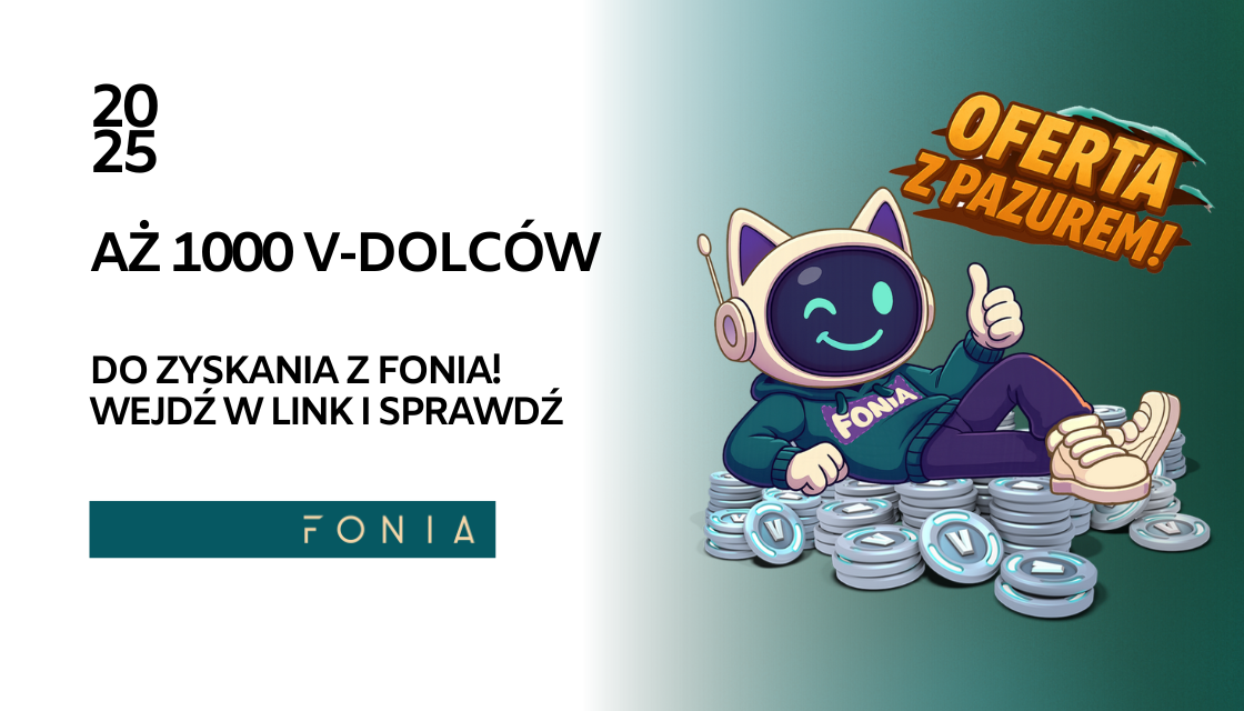 Fonia zaskakuje swoich klientów wyjątkową ofertą skierowaną do graczy Fortnite! Jeśli jesteś fanem tej kultowej gry, mamy dla Ciebie fantastyczną wiadomość! Do 31 lipca 2025 roku możesz skorzystać z promocji, w ramach której, kupując jeden z dwóch pakietów internetowych – 100GB lub 500GB na odpowiedniej podstronie, otrzymasz aż 1000 V-dolców! Link znajdziesz na dole strony. Ta oferta to prawdziwa gratka dla wszystkich, którzy chcą jeszcze bardziej zanurzyć się w świat Fortnite, nie martwiąc się o wydatki na skórki, plecaki, emotki i inne elementy w grze.